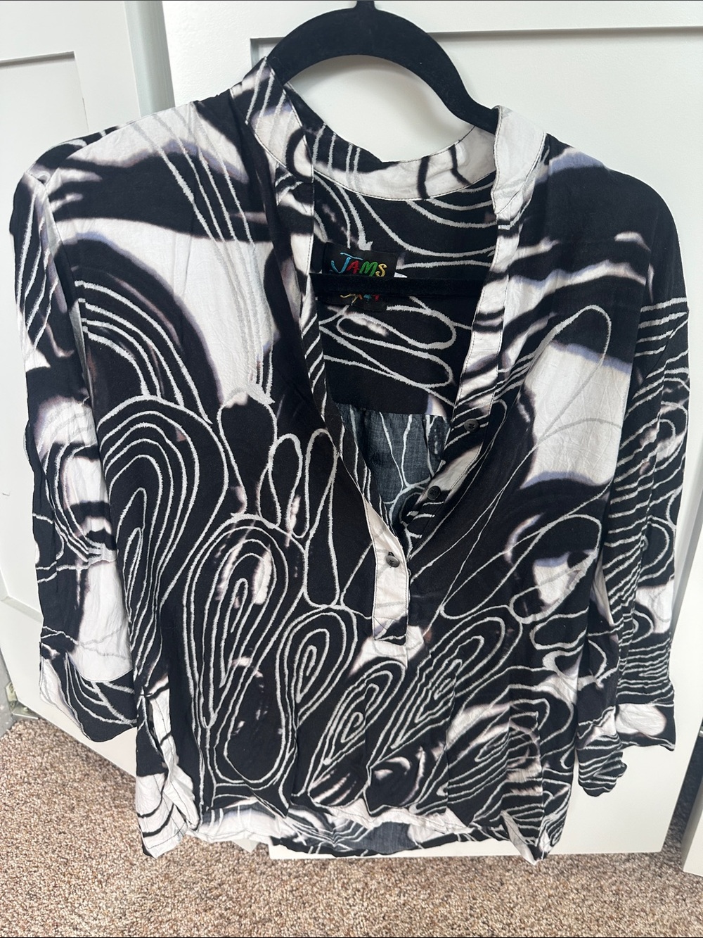 Jams World Black & White Swirl Button Front Blouse